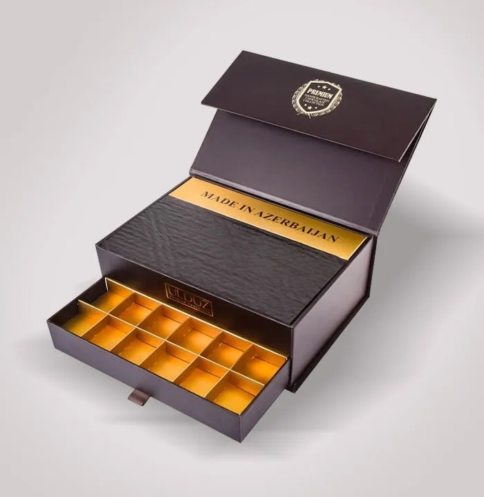 Caixa de papelão rígida de chocolate Nine Grids grau alimentício Gaveta com várias grades Caixa de armazenamento